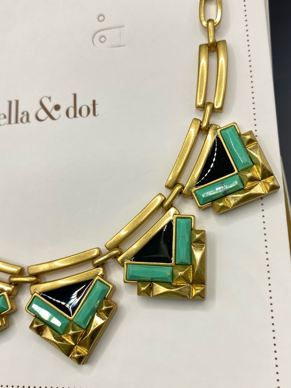 STELLA & DOT Zia Necklace New In Box Statement Black Turqoise Gold Tone - Picture 5 of 12